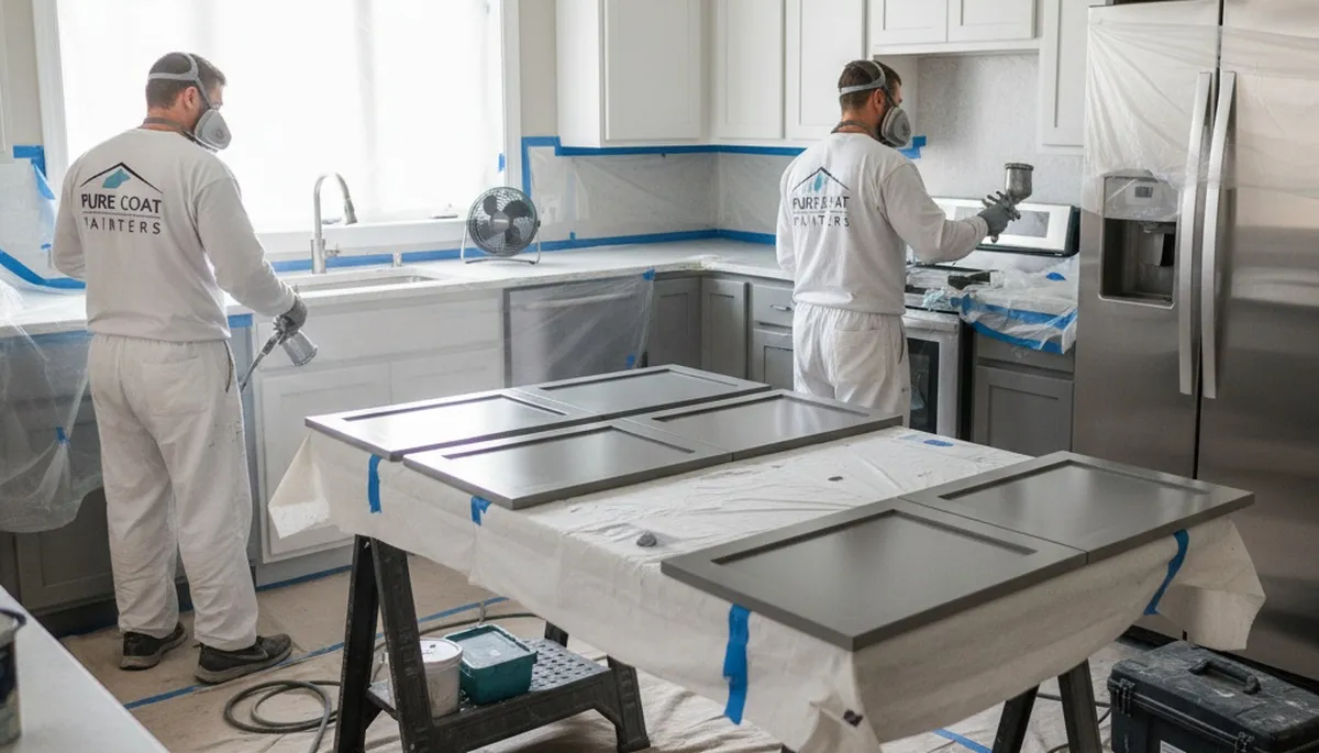 Professional cabinet painting in Berkeley, CA kitchen with durable coastal finish by expert painters