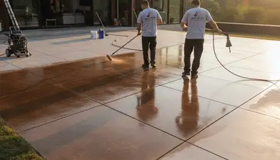 Professional concrete staining on residential patio in Berkeley, CA by local house painters