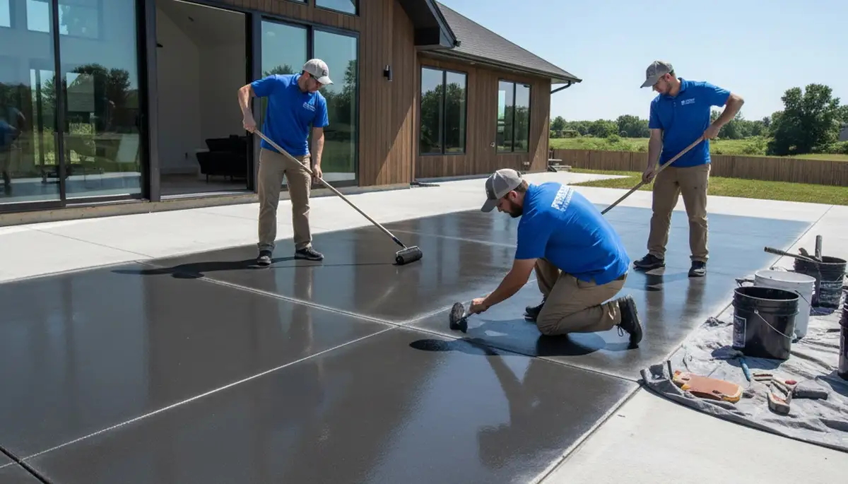 Professional concrete staining on residential patio in Berkeley, CA by local house painting experts