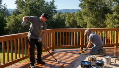 Professional deck staining in Berkeley CA enhancing wood color and protecting outdoor surfaces from weather damage