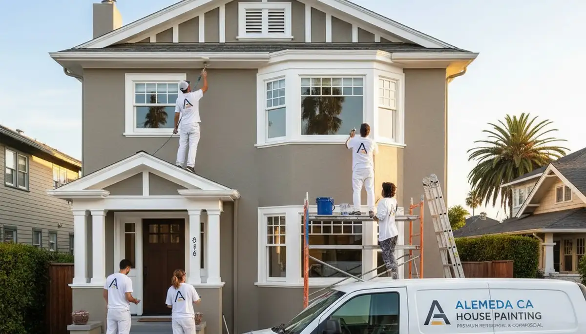 Professional house painters in Berkeley CA applying fresh exterior paint to a residential home