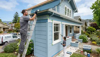 Professional house painters working on residential exterior in Berkeley, CA