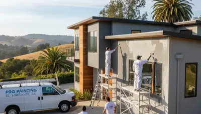 Professional house painters working on exterior home repaint in Berkeley, CA