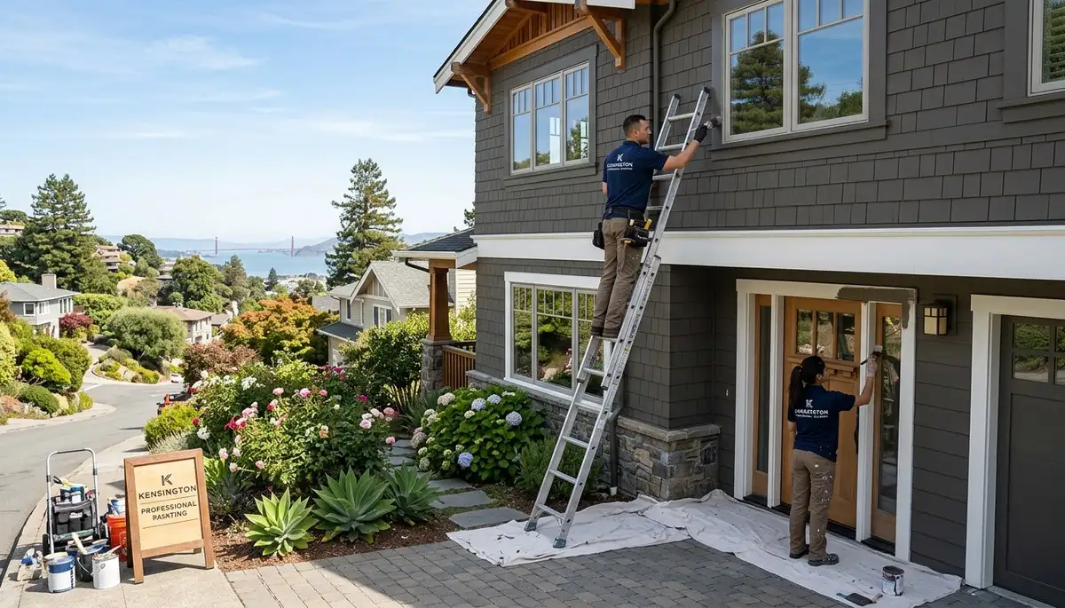 Professional house painters in Berkeley, CA applying fresh exterior paint to a residential home