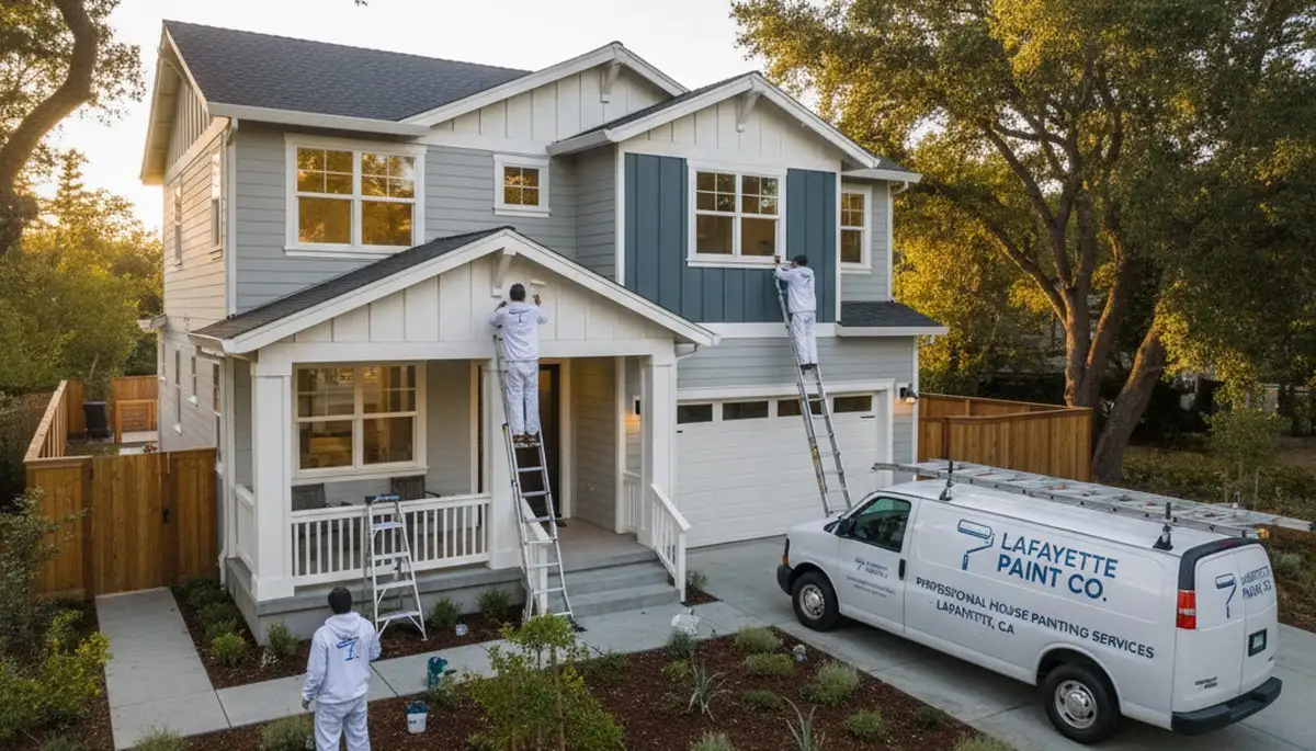 House painters in Berkeley, CA painting a home exterior for a professional finish