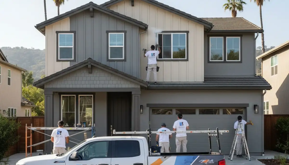 Professional exterior house painters in Berkeley, CA applying fresh paint to a residential home