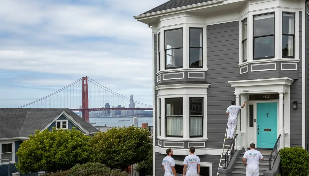 Professional house painters in Berkeley CA applying exterior paint to a residential home façade