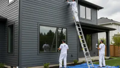Professional siding painting on a Berkeley, CA home exterior by local house painters
