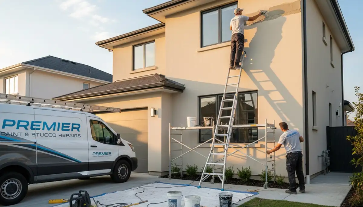Professional stucco crack repair and texture matching by house painters in Berkeley, CA
