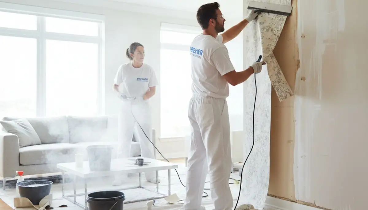 Professional wallpaper removal in Berkeley CA home by expert house painters preparing clean walls